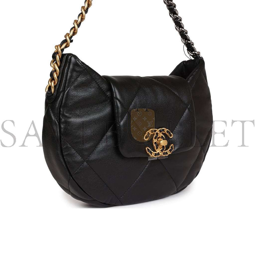 Ch*el master 19 hobo bag black lambskin mixed metal hardware as4638 (30*21*7.5cm)